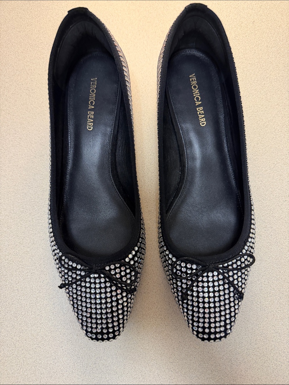 Veronica Beard Black Crystal-Studded Pointed Ballet Flats